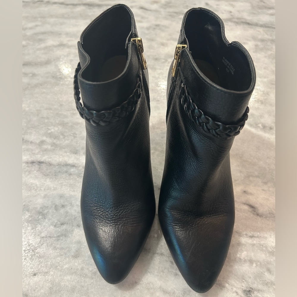 Ann Taylor Black Leather Ankle Boots with Braided Detail
